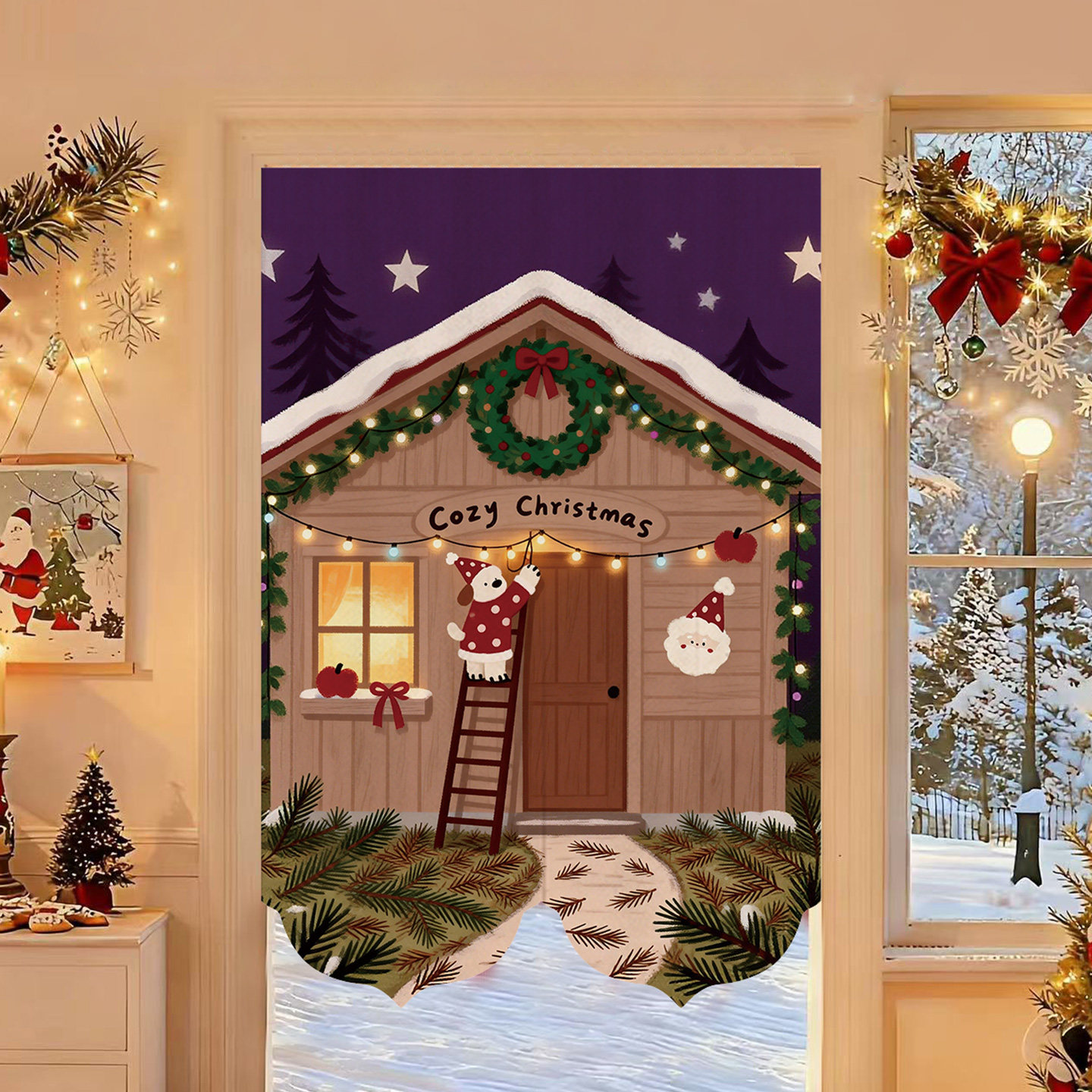 圣诞卡通门帘创意卧室隔断帘儿童房节日装饰布帘半帘卫生间遮挡帘,淘宝优惠券,粉丝福利购,淘宝优惠卷