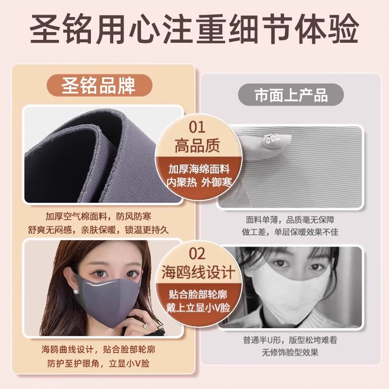 保暖口罩秋冬季防风女高颜值2024新款透气冬天防寒时尚3d立体面罩