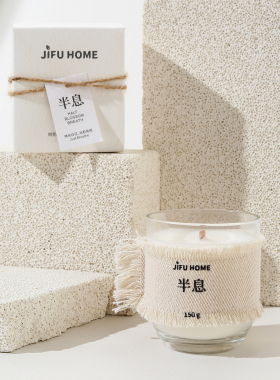 JIFU蜡烛手工毛边新疆棉水晶白玻