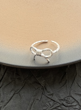 S925纯银蝴蝶结尾戒少女甜美