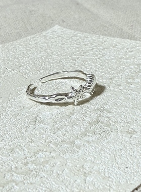S999足银海星贝壳清新甜美开口戒指小众设计精致银色简约个性戒指