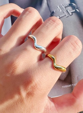 s925纯银《金银配》波浪小众设计感高级轻奢气质百搭开口指环银饰