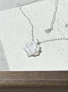S999足银皎月莲华莲花吊坠项链百搭国风细链简约气质百搭锁骨链