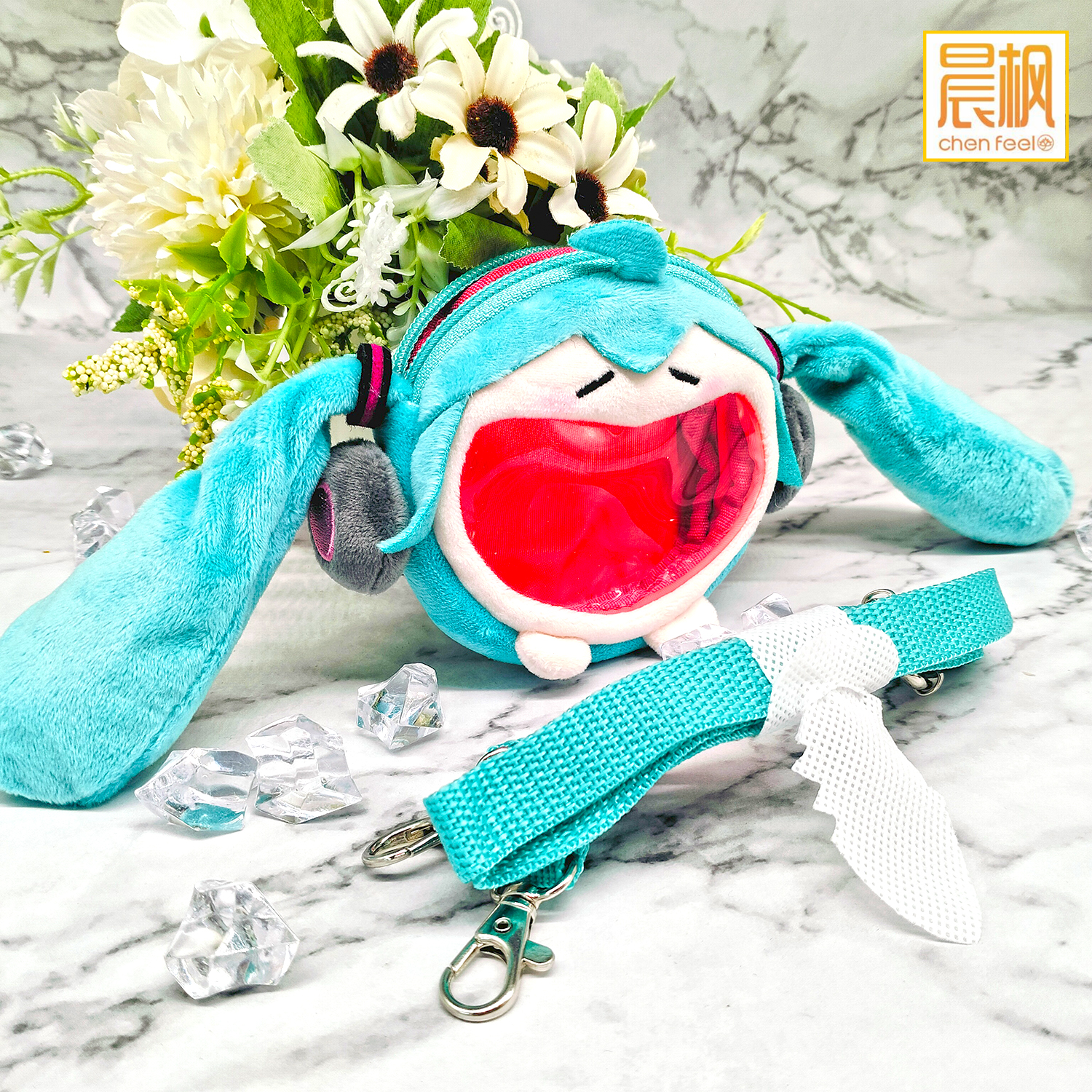 正版初音未来可爱体UWA系列 多功能毛绒mini痛包耳机包（背带款） - 图0