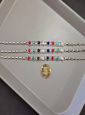 苏德银饰纯银九宝手链民族风精品原创款蒙古游牧风彩色个性小众