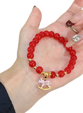 本命年好运红玻璃马到成功手串女高颜值必戴款招财手串送新年礼物