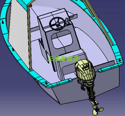 6米小艇渔船3D三维几何数模型挂机鱼船stp图纸小船身造型篷子座椅 - 图1