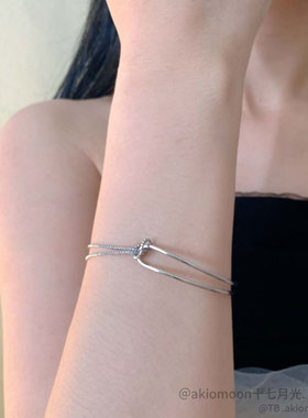 ins不掉色镀银打了个结手链简约