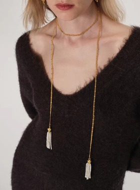 长款白贝母串珠流苏项链女