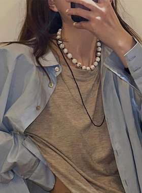 网红同款天然白松石串珠项链女