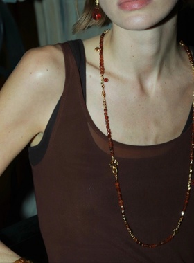 四叶草石榴石串珠项链女