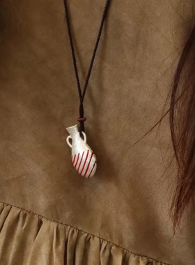 珐琅彩釉花瓶吊坠项链女