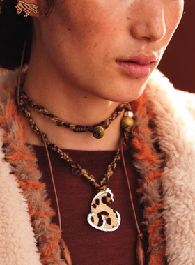 长款斑马纹吊坠项链女