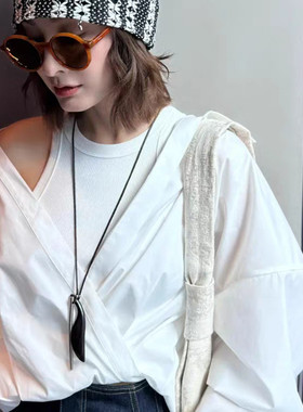 抽象金属条黑檀木项链女