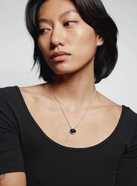 极简椭圆黑玛瑙项链女