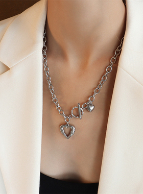 复古桃心欧美钛钢高级感锁骨链