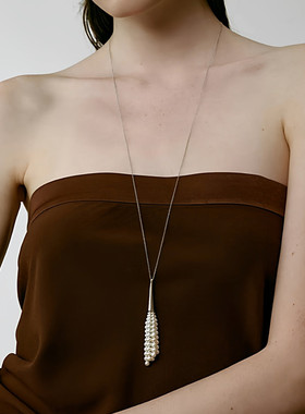扫帚珍珠流苏吊坠项链女