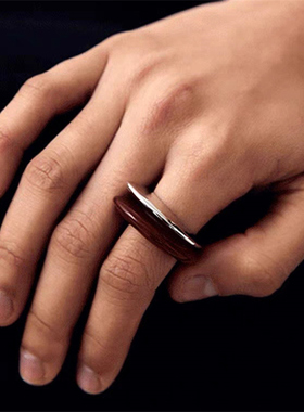 红黑玛瑙双环叠戴戒指女