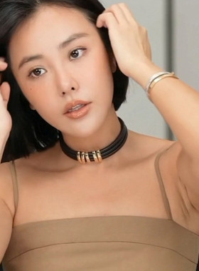 时髦棕色牛皮项圈手链套装