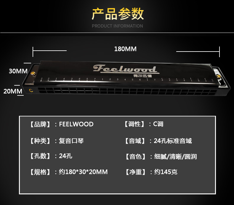 【弗尔伍德】品牌口琴24孔C调复音专业演奏成人学生初学者使用 - 图1