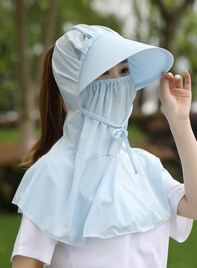 春夏护脖一体防晒帽大帽檐女遮脸披肩太阳帽骑车干活防风尘采茶帽