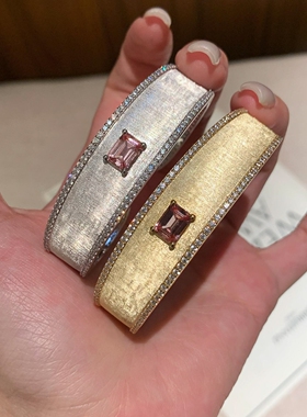 S925纯银粉色闪钻排钻手镯女