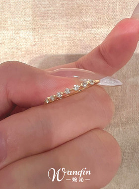 S925纯银金色闪钻戒指女