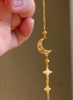 S925纯银碎冰冰星月吊坠手链女