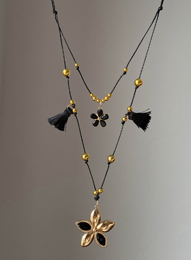 双花复古美拉德虎眼石串珠项链