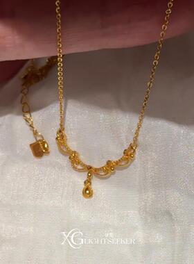 S925纯银金色蕾丝花边水滴项链女