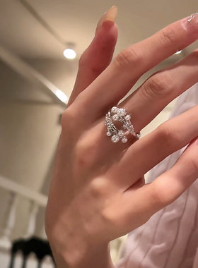 S925纯银法式施家珍珠戒指女