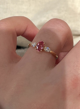 S925纯银粉钻金色细圈戒指女