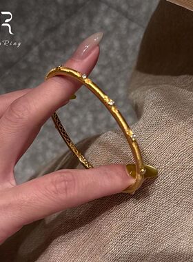 S925纯银金色拉丝闪钻手镯女