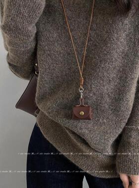 复古棕色零钱包项链女