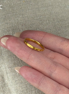 S925纯银金色小猫印花戒指女