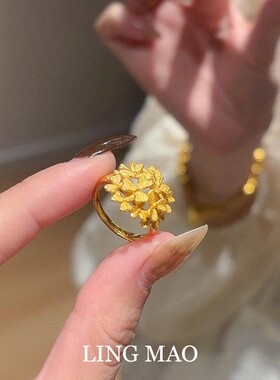 S925纯银金色小花塔繁花戒指女士