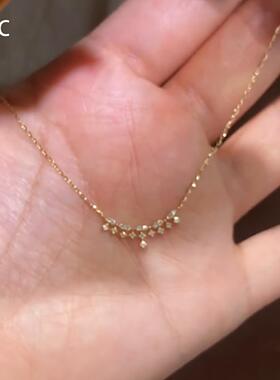 S925纯银四芒星排钻金色流苏项链