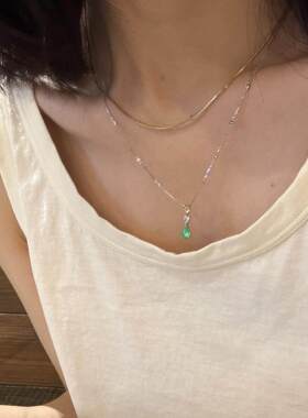 S925纯银闪钻水滴项链女