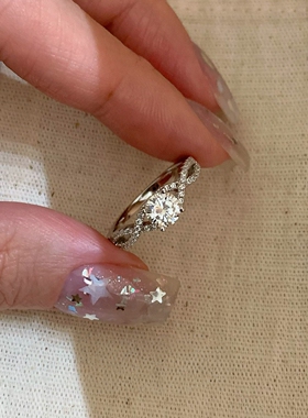 S925纯银蕾丝交叉小排钻戒指女