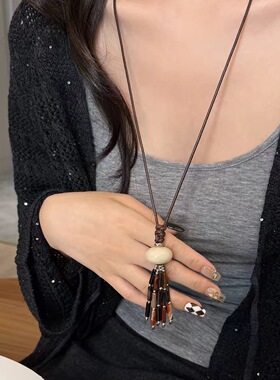 复古红色管珠流苏项链女2026新款