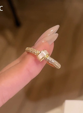 闪钻金色贝母素圈戒指女