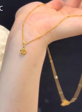 新中式超闪金色碎碎冰钱币项链女
