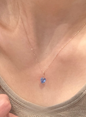 海蓝色闪钻爱心项链女