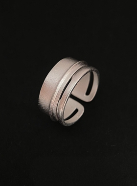 S925纯银双层缠绕拉丝戒指女