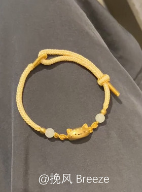 S925纯银金色法棍猫咪手绳女
