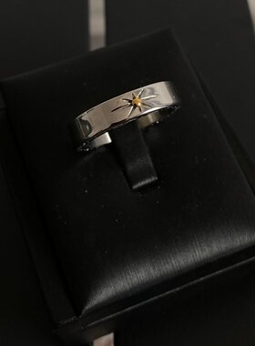 S925纯银星芒闪钻素圈戒指女