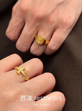 情侣对戒！S925银金色十字架戒指