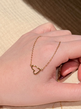金色简约镂空爱心项链女