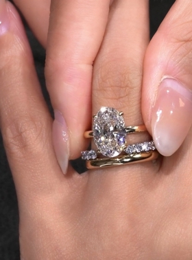 S925纯银戒叠戴椭圆鸽子闪钻戒指