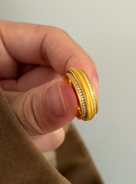 老钱风可转动金色麦穗戒指女